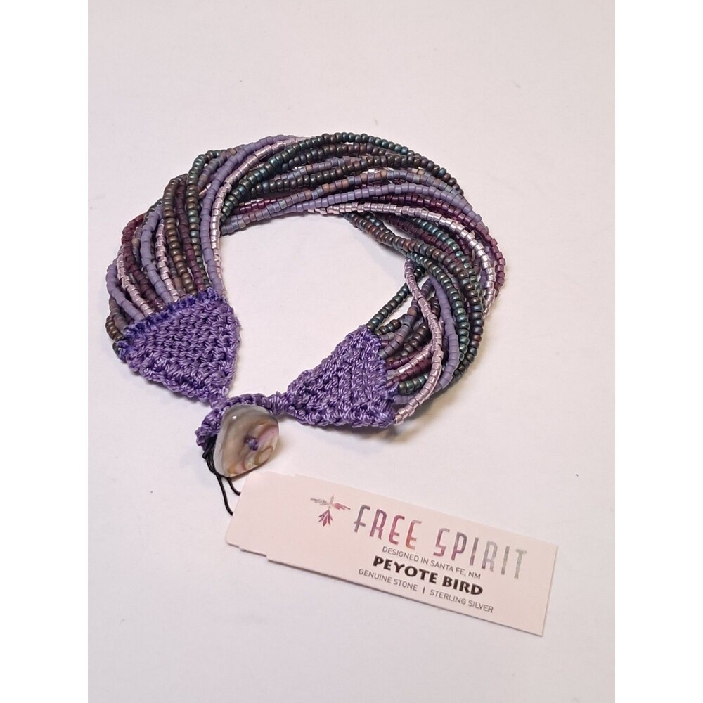 Peyote Bird Multi-Strand Purple Tones Sead Beads Shell Button 8" Bracelet NWT